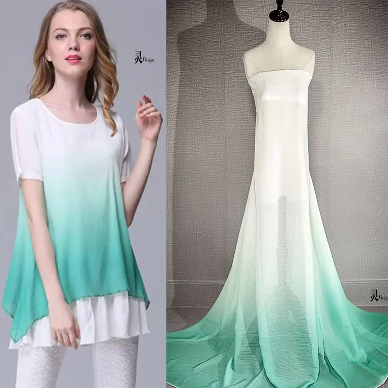 Шифоновая ткань Голубой градиент Сценическое модное платье Жоржет Ханфу Древний