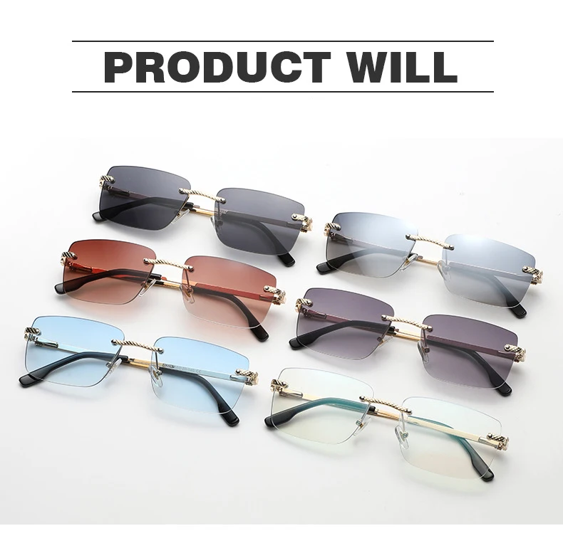 

Luxury Brand Rectangle Sunglasses Women Rimless Small Sun Glasses Men Female Male gafas de sol Shades Eyewear UV400