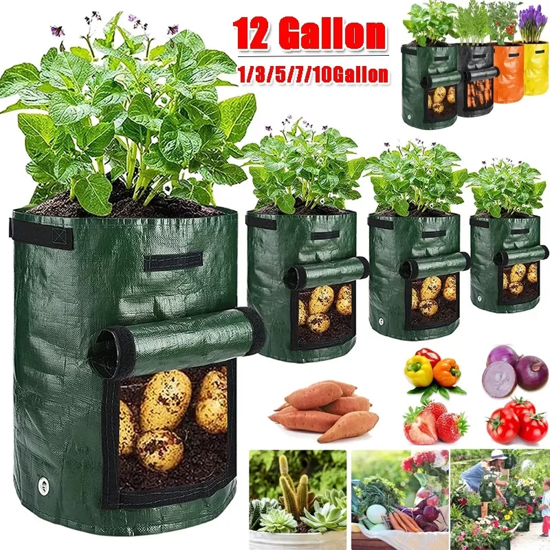 

Potato Grow Bags PE Vegetable Planter Growing Bag DIY Fabric Grow Pot Outdoor Garden Pots Garden Tools Veget Garden 1-12 Gallons