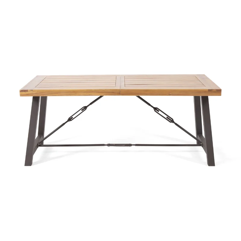 

River Street Designs Jace Modern Industrial Dining Table, Teak, Rustic Metal