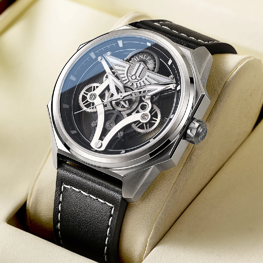 

JINLERY Automatic Mechanical Watch for Men Luminous Luxury Wristwatch Sapphire Crystal Skeleton Mechan Watches Relogio Masculino