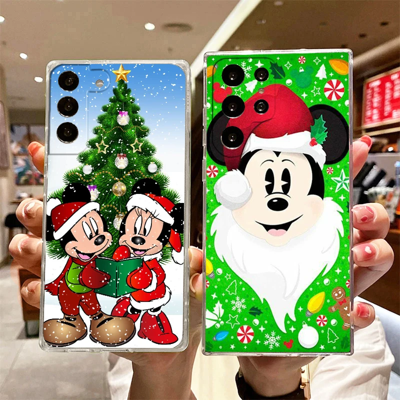 

Disney Mickey Mouse Christmas Transparent Phone Case For Samsung S23 S22 S21 S20 FE Ultra Pro Lite S10 S10E S9 S8 Plus 5G