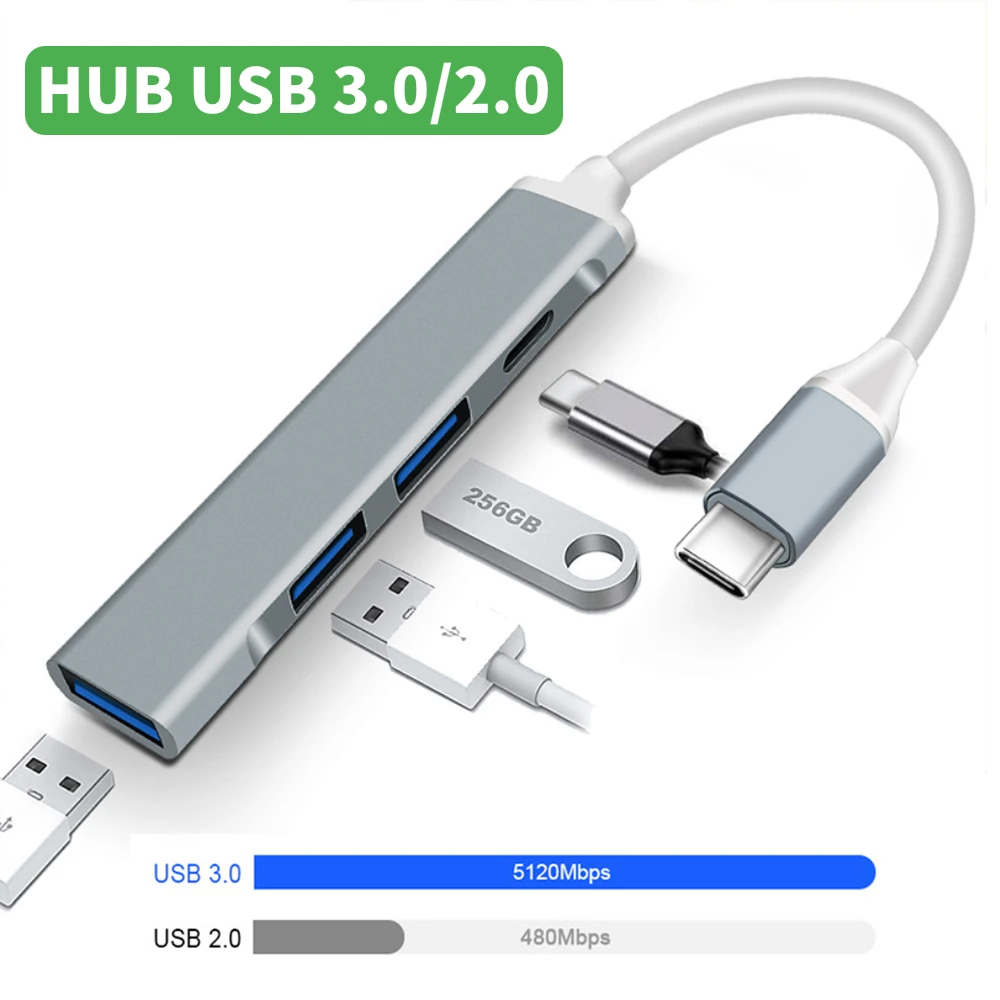 Разветвитель с 4 портами USB 3,0, высокоскоростной разветвитель типа C, адаптеры для ПК, компьютерные аксессуары, разветвитель с несколькими портами, 4 портами USB C 3,0, портов s