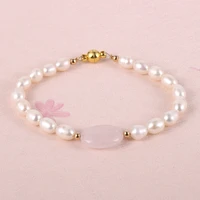 fashion natural stone bead baroque freshwater pearl bracelet for women alloy magnetic buckle boho crystal quartz jewelry ladies