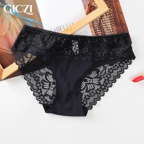 Giczi Cotton Crotch Panties Woman Underwear Sexy Lace Ice Silk Soft Seamless Underpanties Ladies Lingerie Female Solid Briefs XL