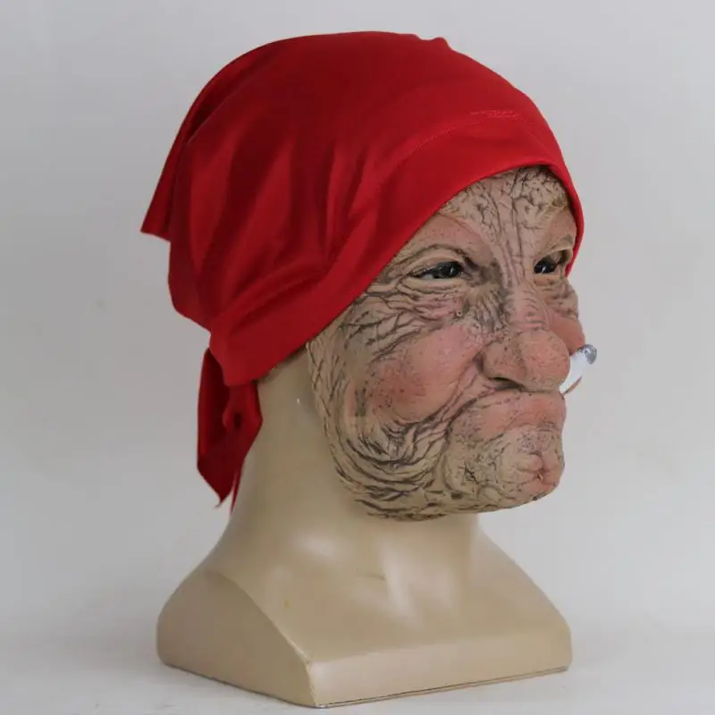 

Smoke Grandma Realistic Old Women Face Mask Halloween Horrible Latex Mask Scary Full Head Creepy Wrinkle Face Cosplay Props