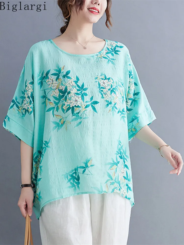 

Oversized Print Bat Sleeve Summer T Shirt Casual Loose T-Shirt Korean Ladies Womens Cotton and Hemp Woman Short Sleeve TShirt