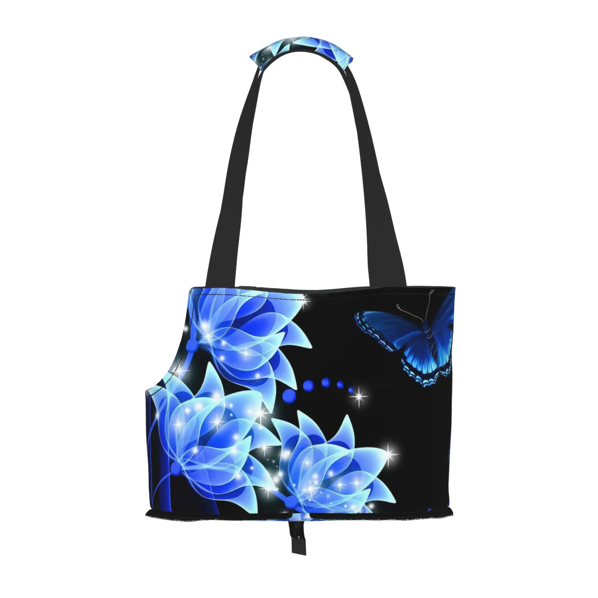 

Blue Butterfly Dog Purse Carrier with Pocket and Safety Tether,Soft-Sided Small Dog Carrier for Pet Outdoor Shopping Tote Bag
