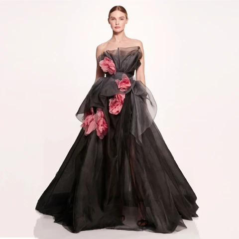 Элегантные черные вечерние платья, очаровательные женские платья с цветочной аппликацией без рукавов, женское сексуальное платье со шлейфом, вечерние платья для выпускного вечера