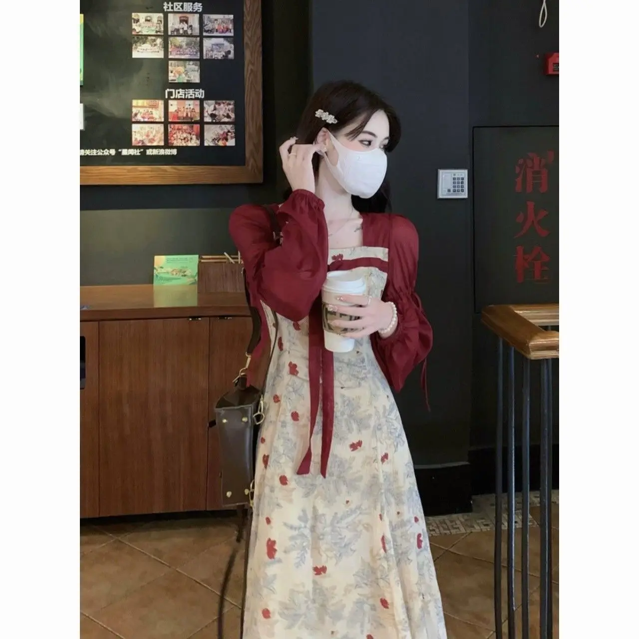 Женское шифоновое платье большого размера с длинным рукавом прикрывающее живот