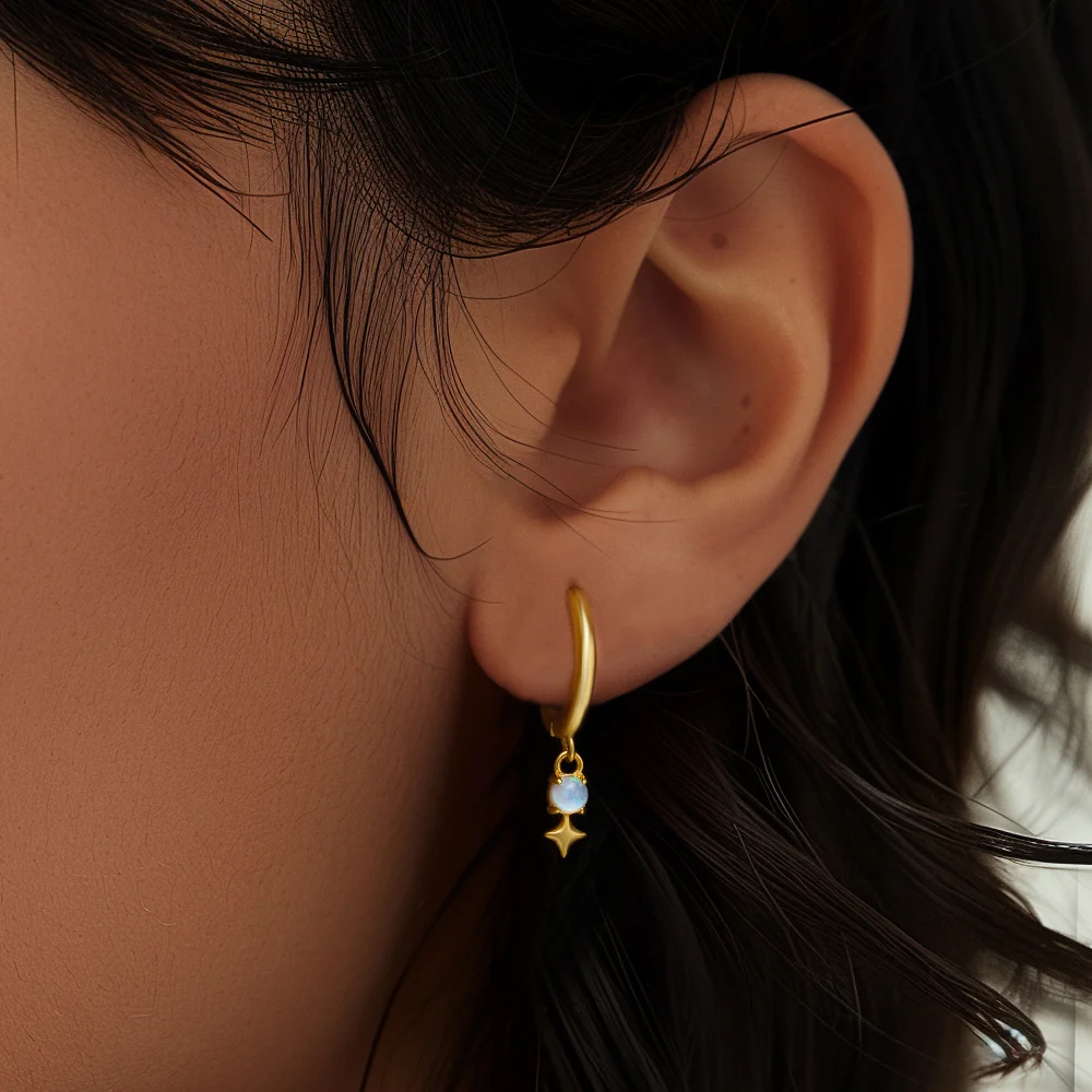 Женские серьги-подвески из серебра 925 пробы с опалом в форме звезды