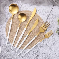 stainless steel white golden cutlery set 6pcs knives forks spoons matte gold dinnerware set kitchen flatware set dishwasher safe