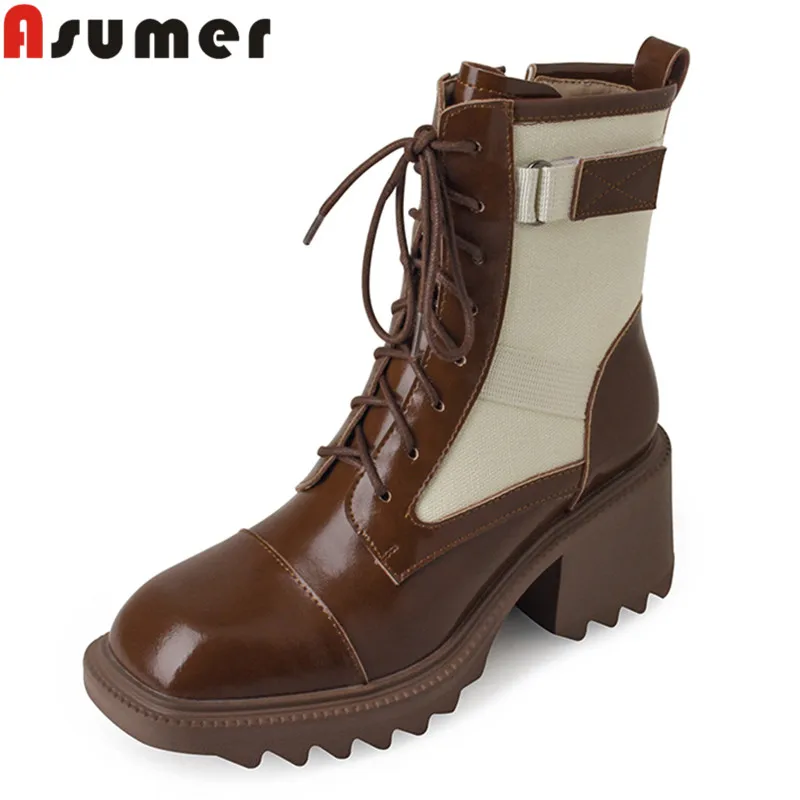 

Женские ботильоны на молнии ASUMER, из натуральной кожи, на платформе и толстом высоком каблуке, разные цвета, зимняя обувь, 2023