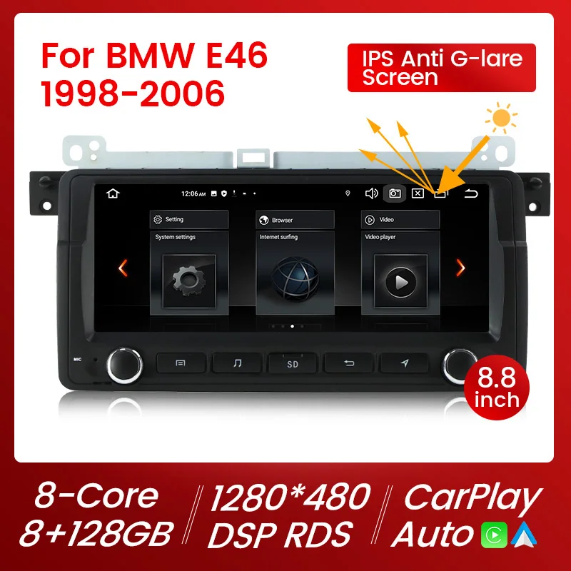 

8+128G Carplay+Auto Car radio For BMW E46 Rover 75 Coupe 318/320/325/330/335 stereo Multimedia Player Headunit WIFI 4G RDS DSP