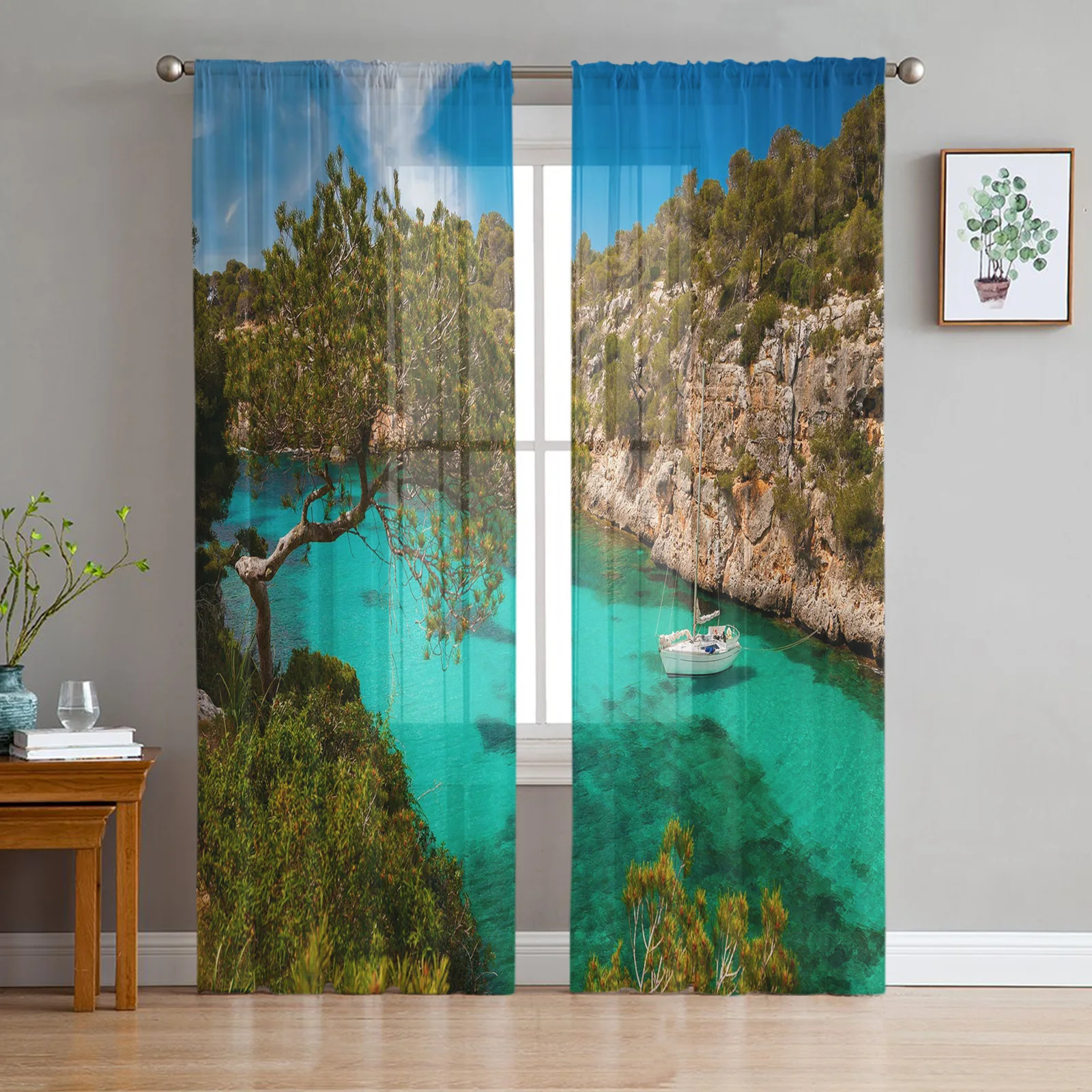 

Тюлевые занавески с пейзажем, деревьями, для гостиной, вуаль, прозрачные Оконные Занавески для спальни, шифоновые занавески, занавески для к...