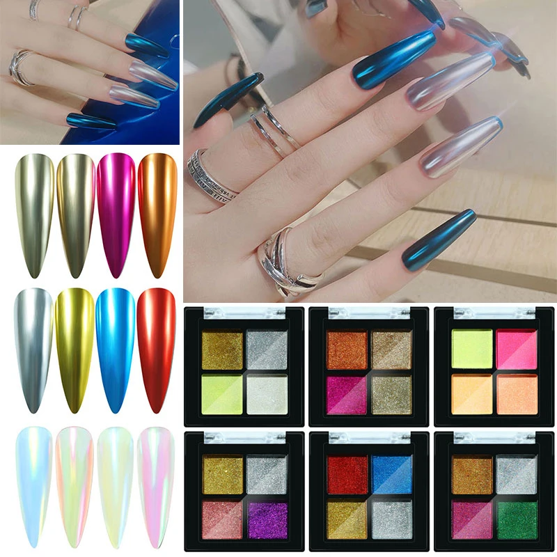 

6 Colors Solid Magic Mirror Nail Art Glitter Powder Mirror Glitter Design Nail Art Pigment Rub Dust Flakes Decor Brush Manicure