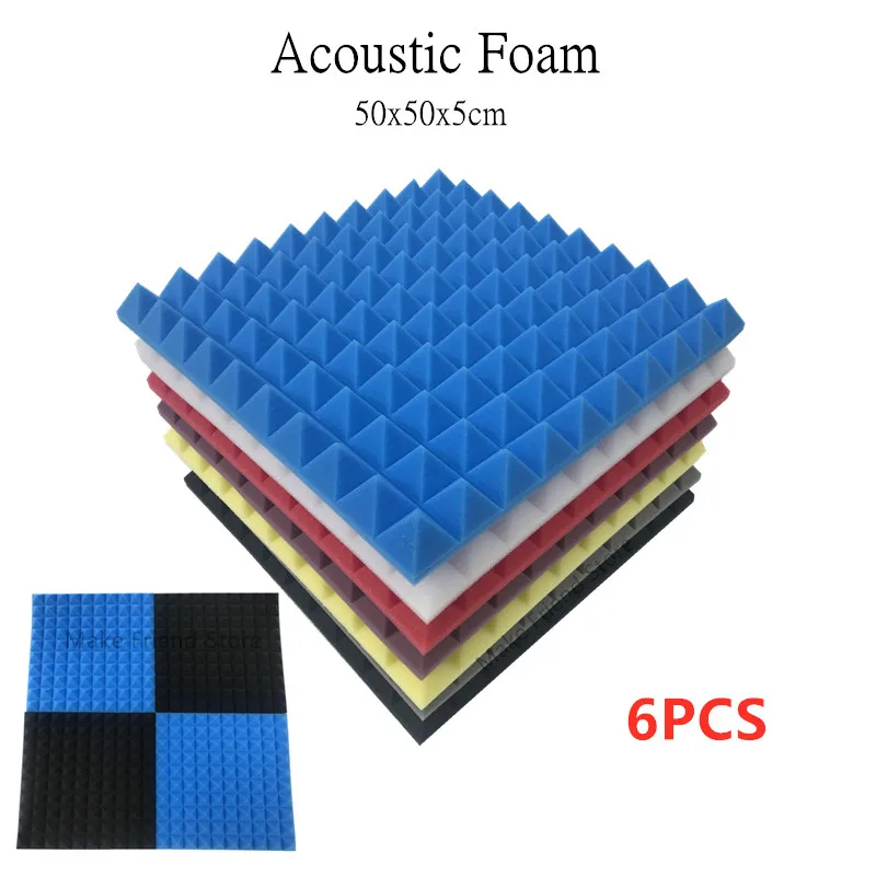 

6PCS 50x50x5cm Studio Acoustic Foam Soundproof Foam Sound Absorption Treatment Panel Sound Wedge Protective Sponge