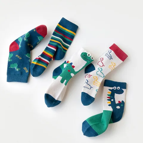 Детские носки с мультипликационным динозавром, милые осенне-зимние теплые носки средней длины для детей, хлопковые носки для мальчиков и девочек, носки