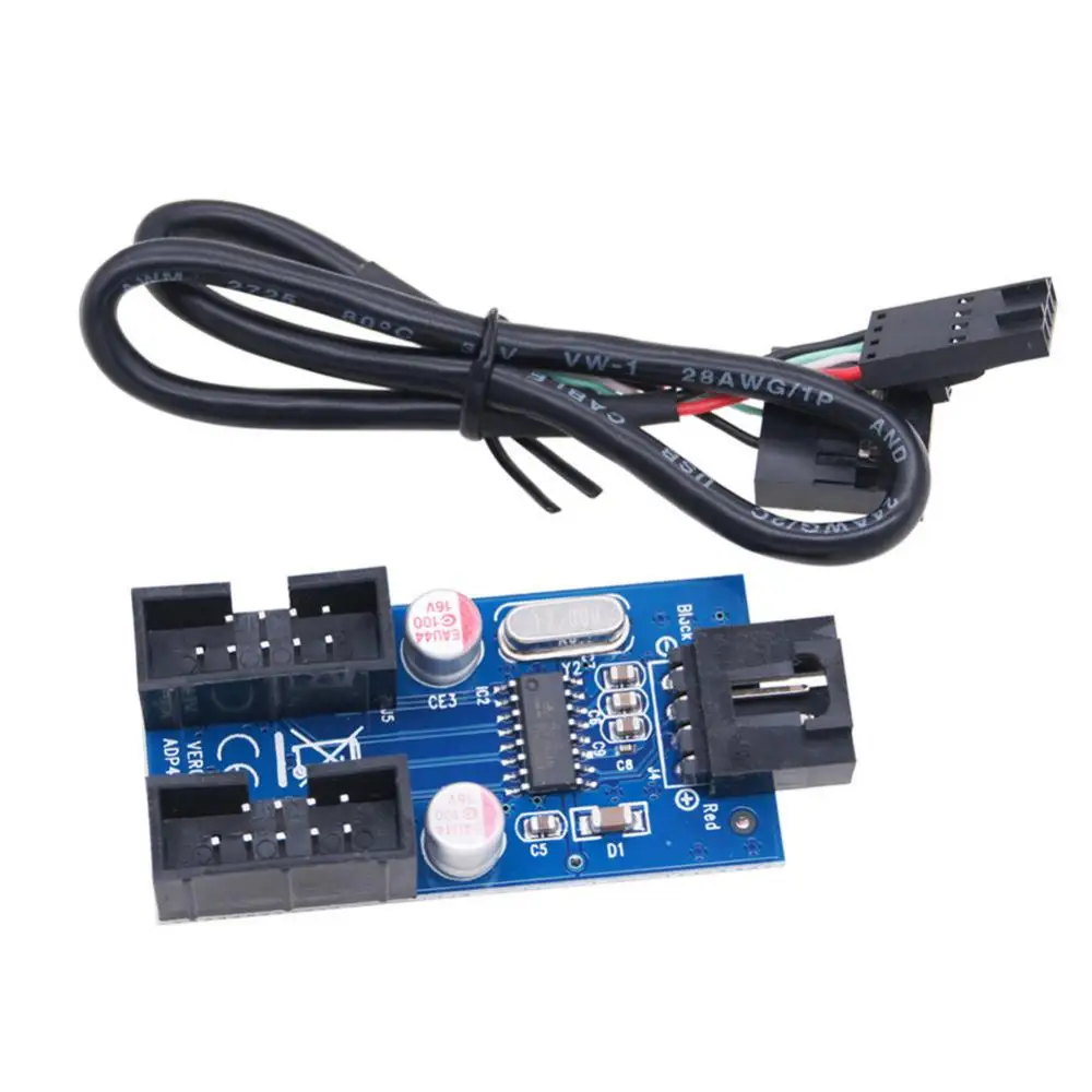 

Motherboard USB 9Pin USB 2.0 Female Black Interface Header Splitter 1 To 2 Extension Cable Adapter 9-Pin USB HUB Connectors