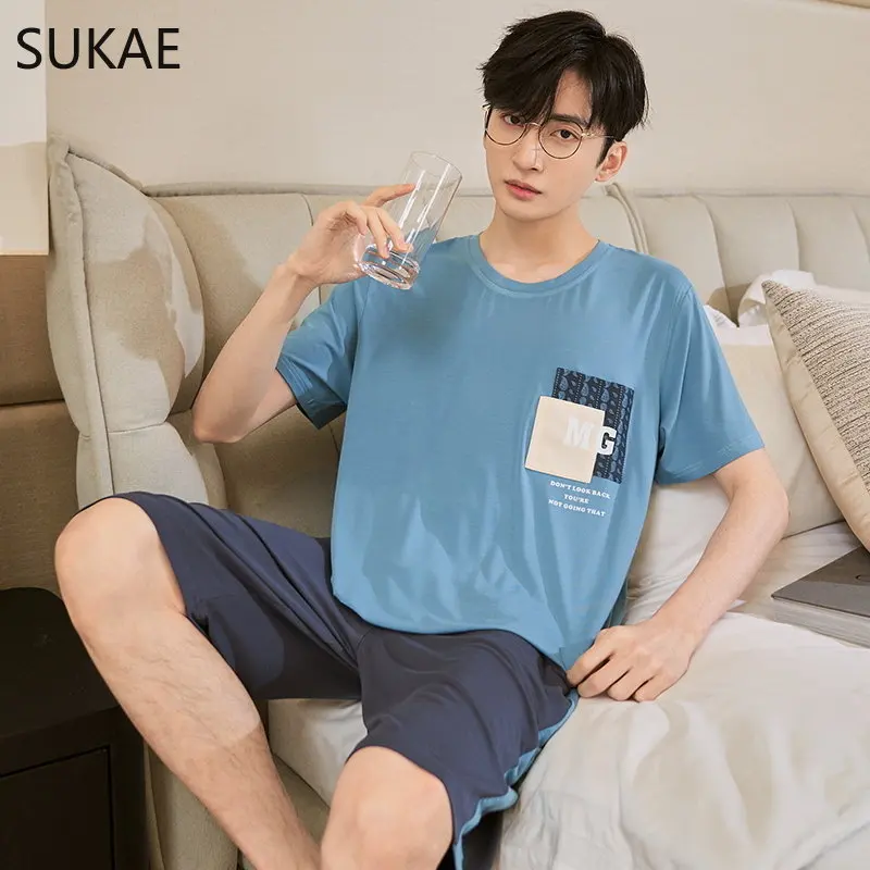 SUKAE Summer Shorts Man Cool Modal Casual Sleepwear Boy Fashion Leisure Style Man's Pyjama Homme Elegant Men Pajamas Nightwear
