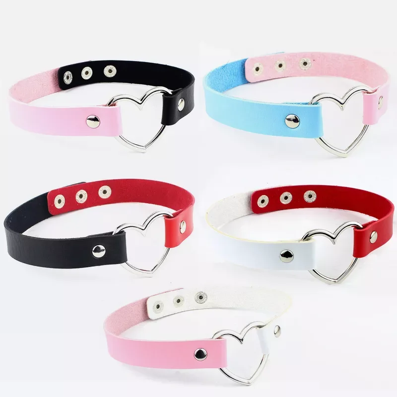 

Choker Women Necklaces Punk Gothic PU Leather Chain Heart Buckle Collar Necklace Party Jewelry Decoration Choker Collar