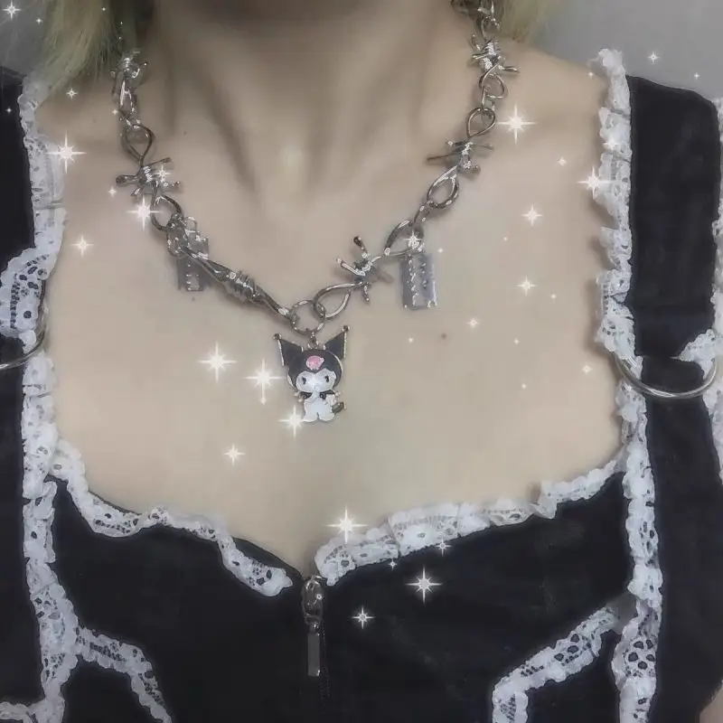 

Sanrio Kawaii Anime Kuromi Girly Heart Steel Necklace Cute Cartoon My Melody Lovely Jewelry Decoration Fashion Toys for Girls