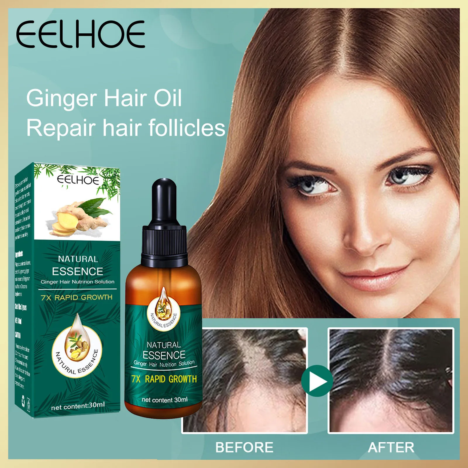 

4PCS/LOT Ginger Hair Growth Essential Oil Herbal Hair Care Anti-Hair Loss Repair Hair Follicles Stimulate Hair Growth