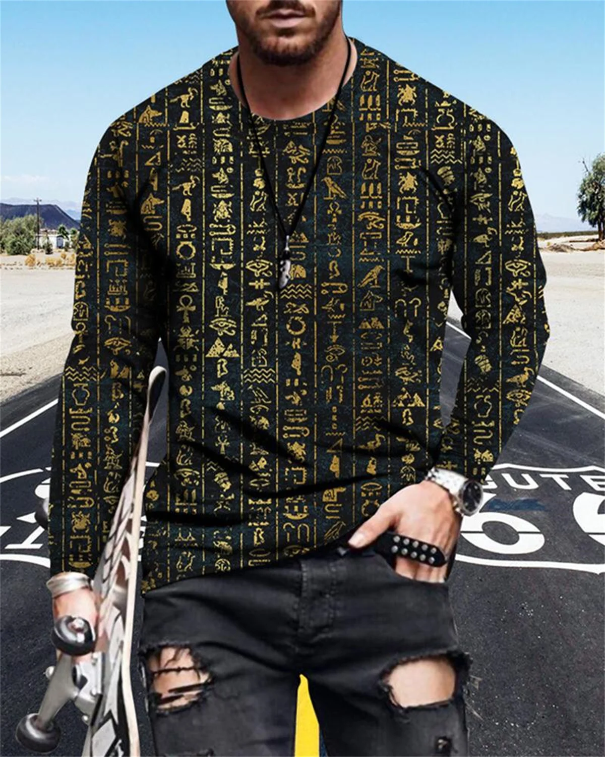 

2022 autumn new men's hip-hop 3dt-shirt new cartoon three-dimensional printing long-sleeved casual sports fashion novelty long-s