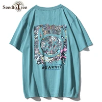 2022 summer print casual mens t shirt short sleeved round neck unisex cotton tees