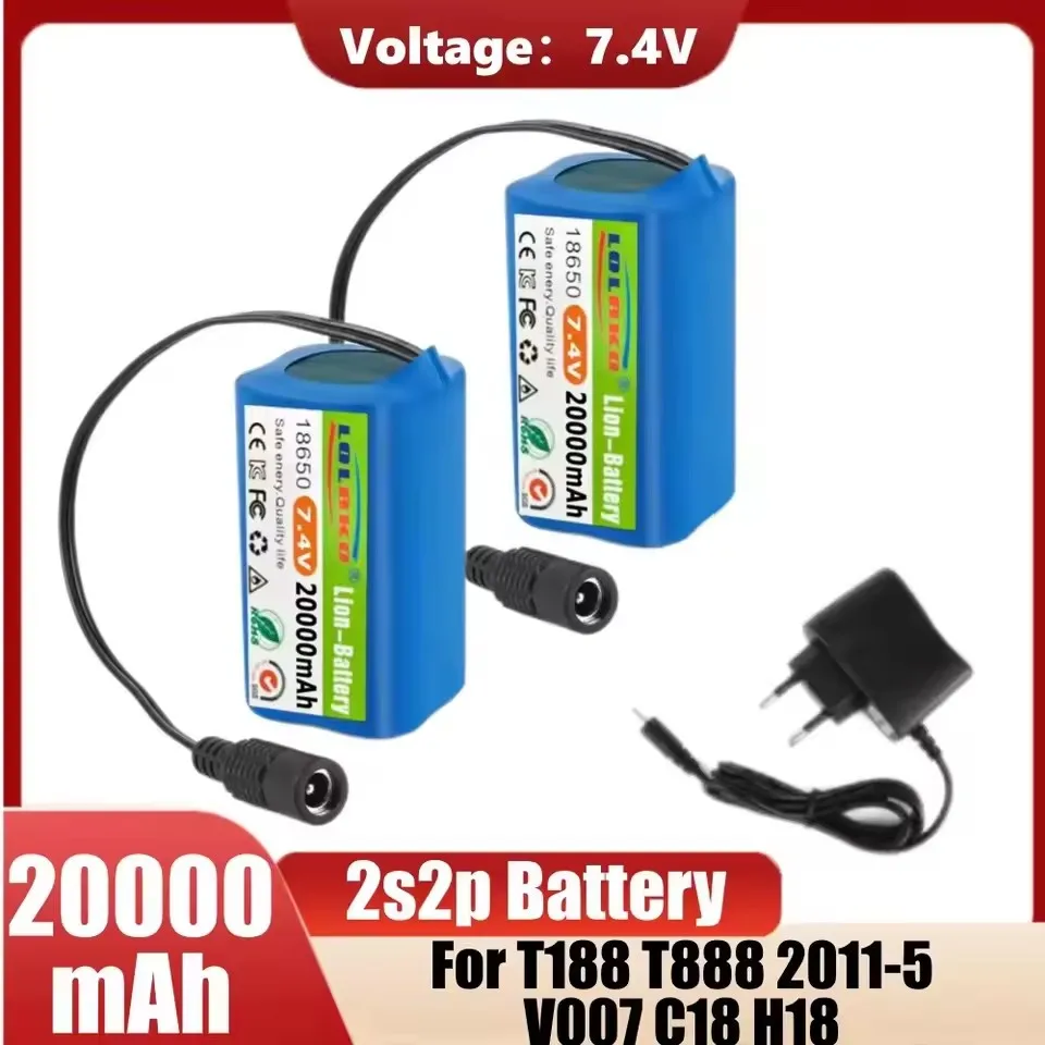 Фото Аккумулятор 7.4V 20000mAh для радиоуправляемых рыболовных лодок-приманок T188, T888, 2011-5, V007, C18, H18 и других моделей (запчасти) №1