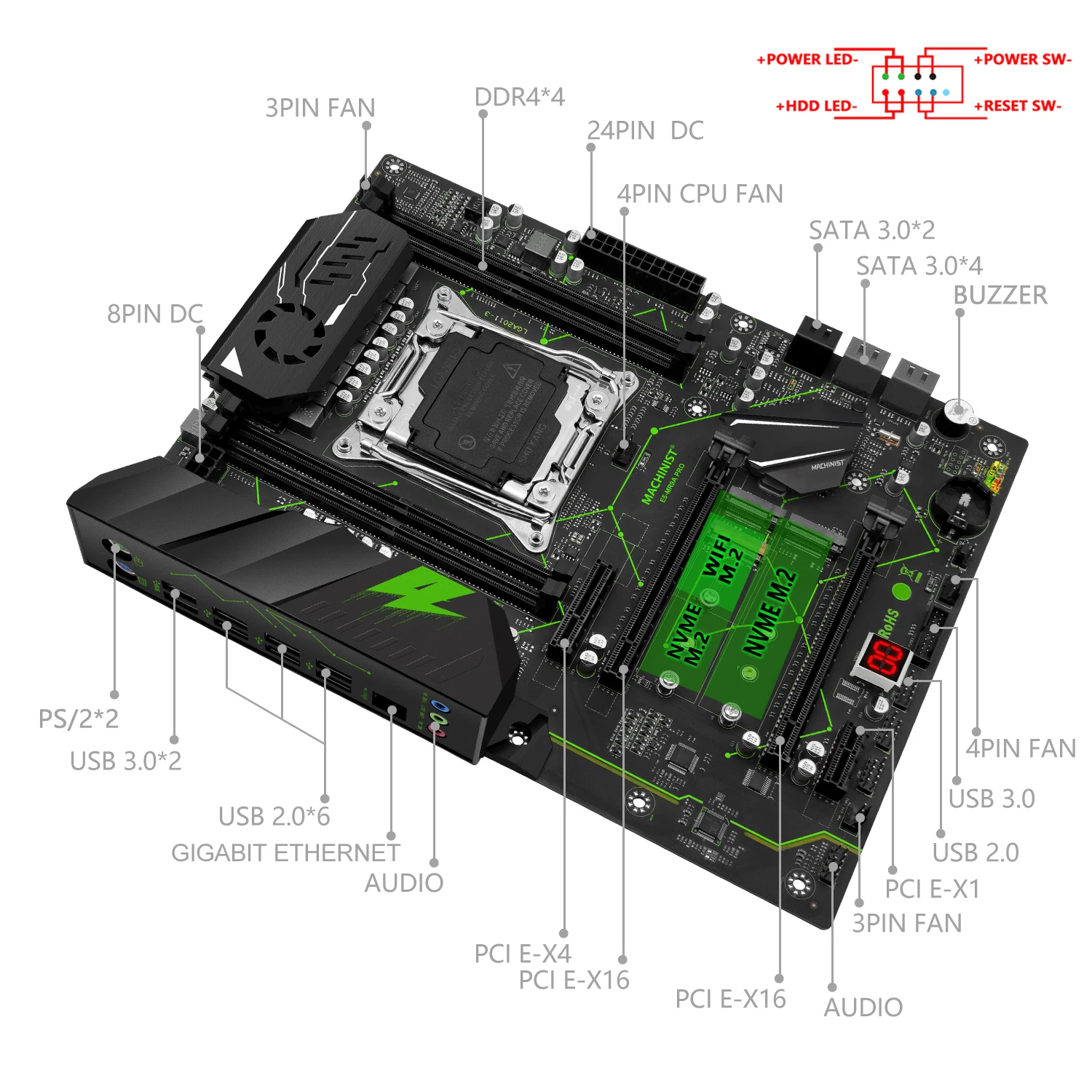 MACHINIST X99 Motherboard LGA 2011-3 Kit With Xeon E5 2660 V3 Processor 32G=4*8G DDR4 RAM Combo Four-channel NVME M.2 MR9A PRO