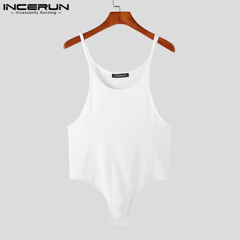INCERUN 2023 Men Bodysuits Solid Color O-neck Sleeveless Skinny Sexy Rompers Streetwear Summer Casual Tank Tops Bodysuit S-5XL 7