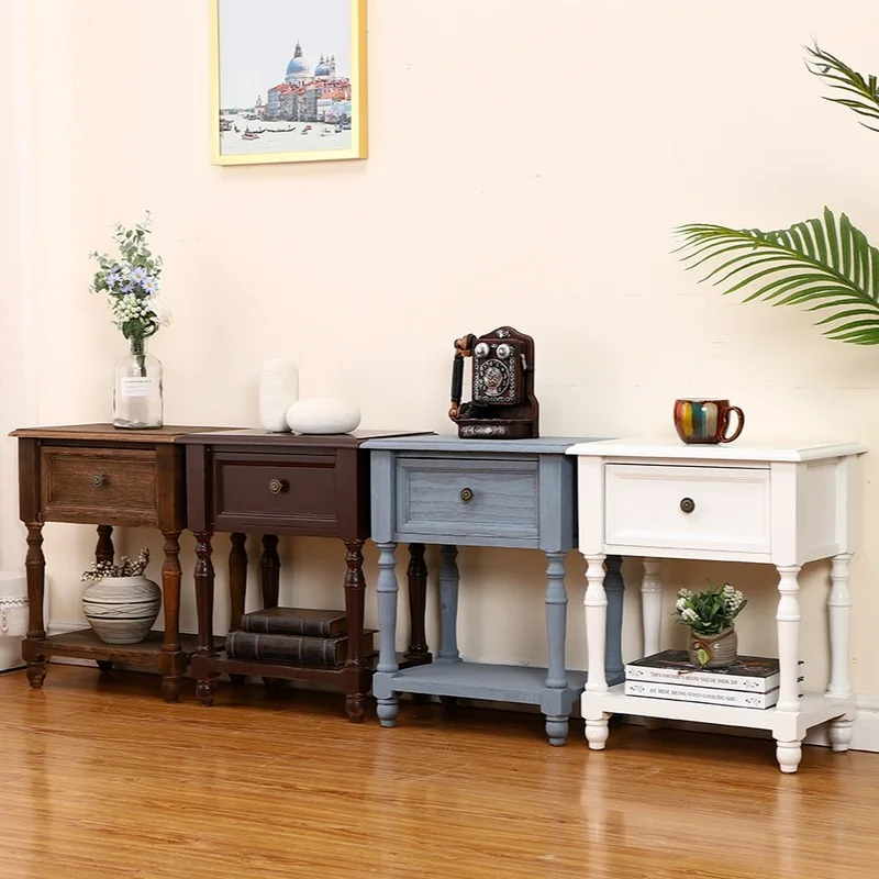

Free installation American pastoral solid wood bedside table drawer bedroom storage cabinet locker retro style bucket cabinet