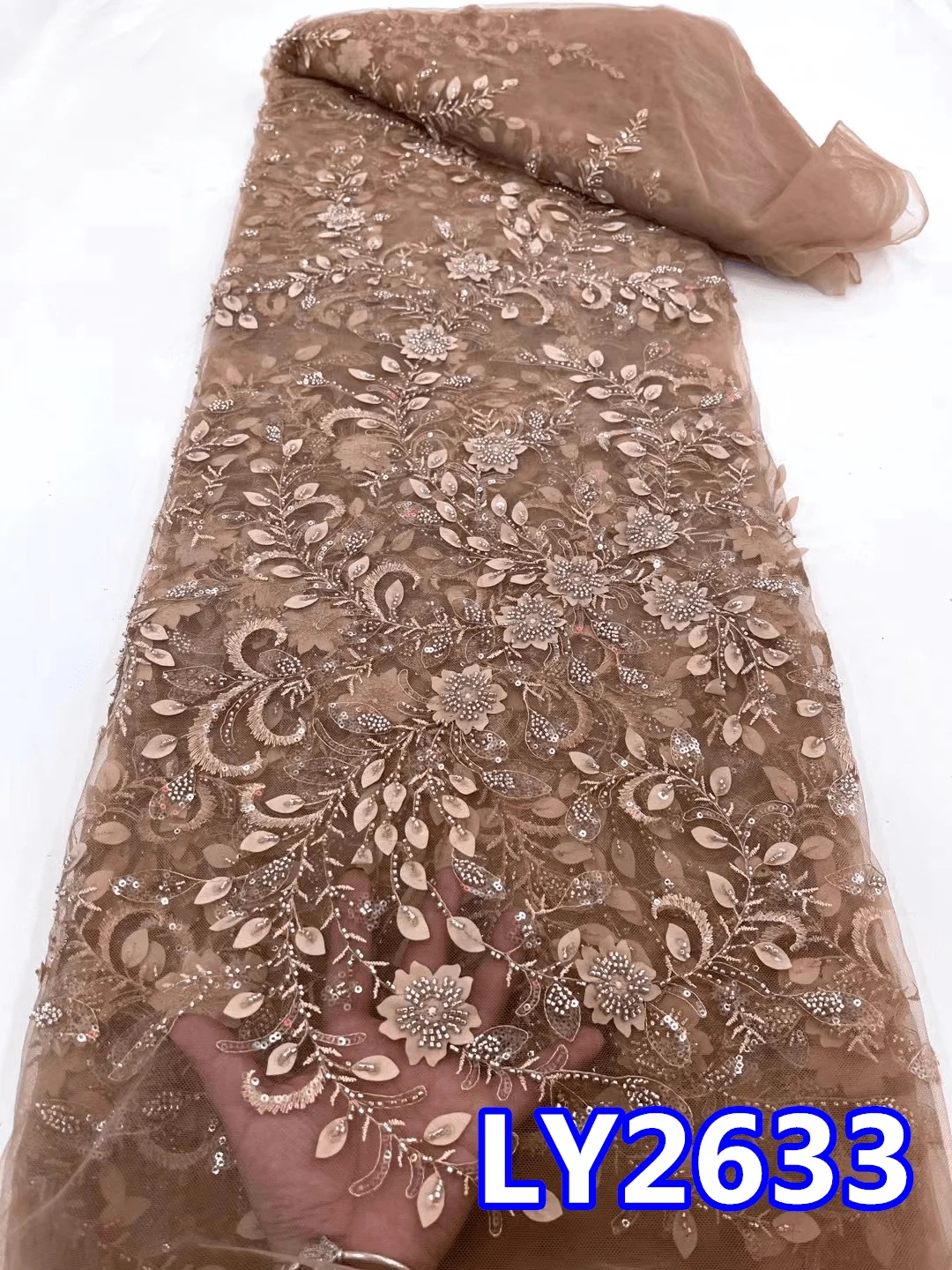 

Нигерийские бусины ручной работы 2023, Тюлевая кружевная ткань, африканская Роскошная ткань с блестками и жемчугом, модная для женщин, свадебная строчка