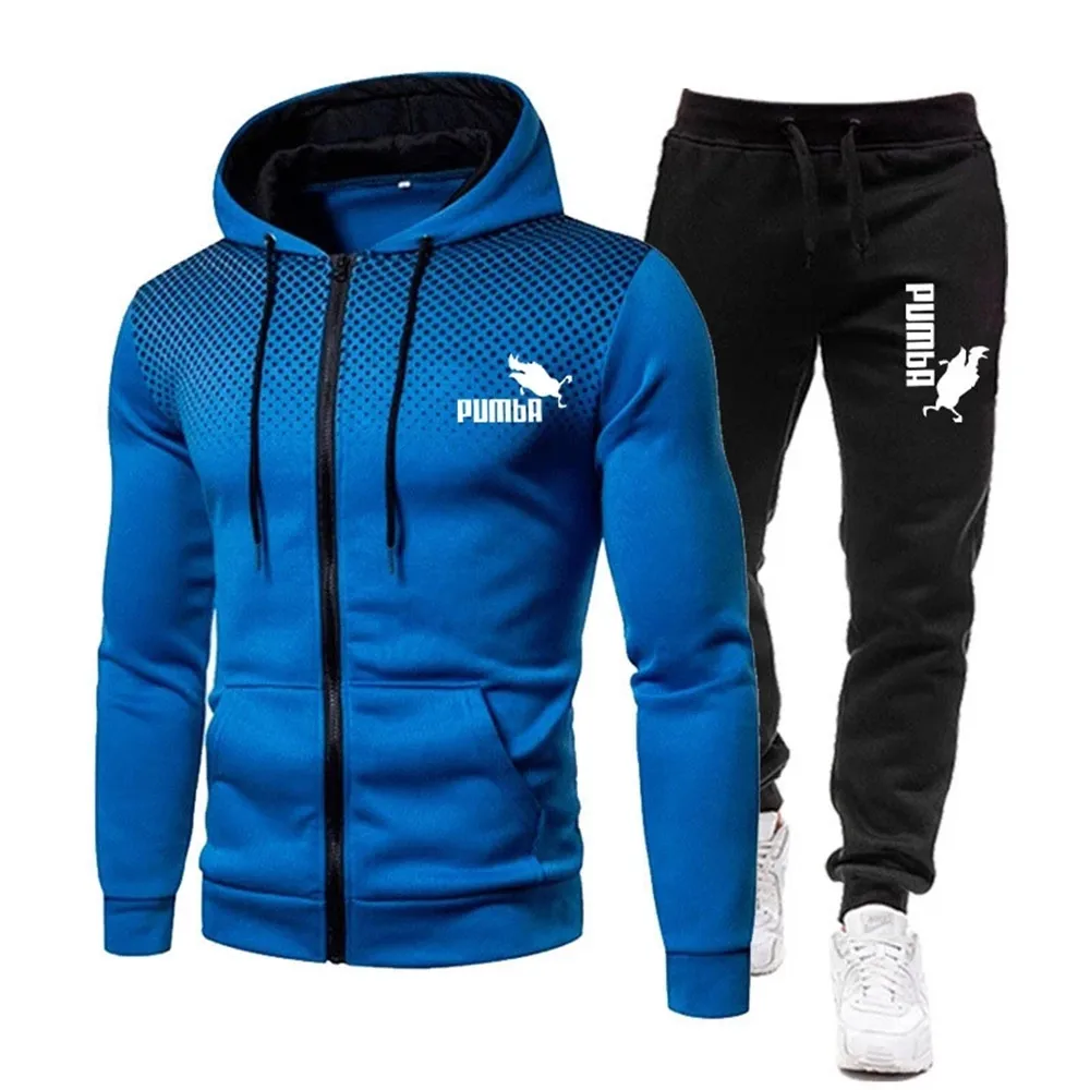 New Men's Running Tracksuit 2 Pieces Sets Hoodie + Pants Fleece Zipper Sweatshirt Casual Sport Sweatpants Mens clothing