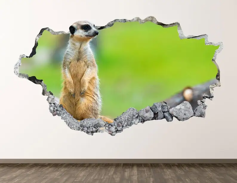 

Meerkat Wall Decal - Suricata Animal 3D Smashed Wall Art Sticker Kids Room Decor Vinyl Home Poster Custom Gift KD973