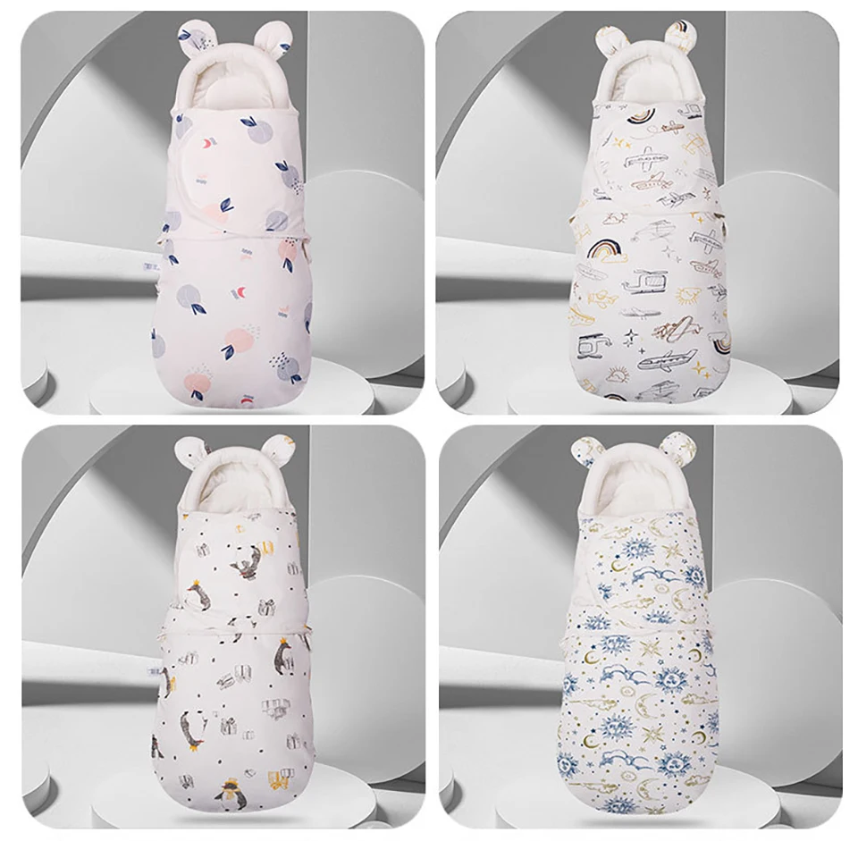 Baby Cocoon Swaddling Wraps 0-6 Months Newborn Baby Sleeping Bag Cute Bear Ears Kids' Head Neck Protector Design Diaper Bag images - 6