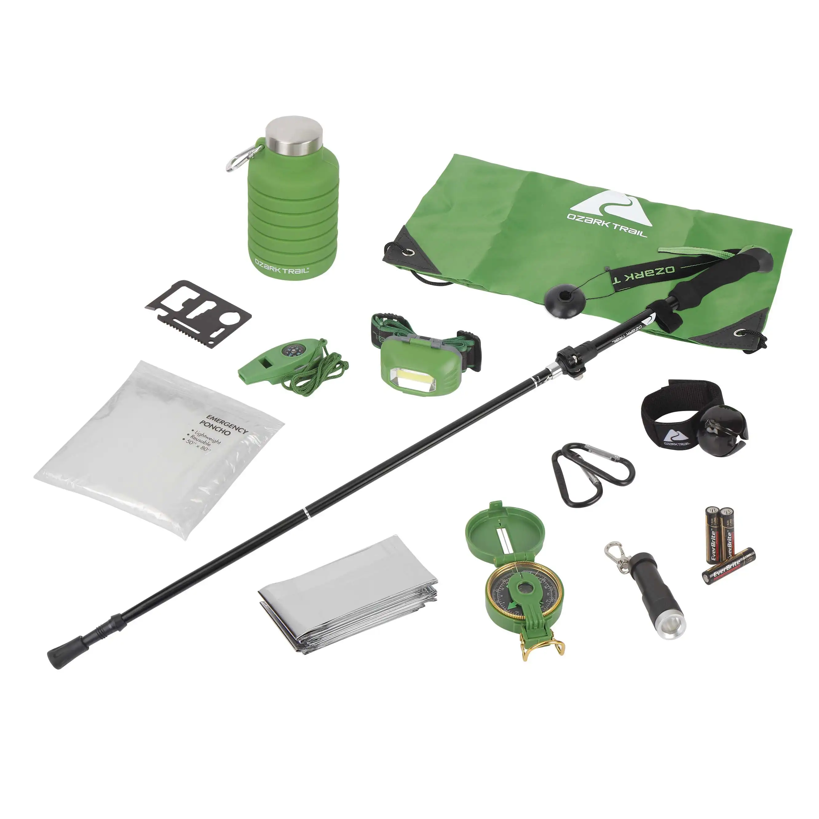 

13 Piece Hiking Kit, Green and Black