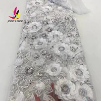 luxury beads lace groom sequins fabric french 3d wedding dress latest nigeria peach embroidery white good price with stones new