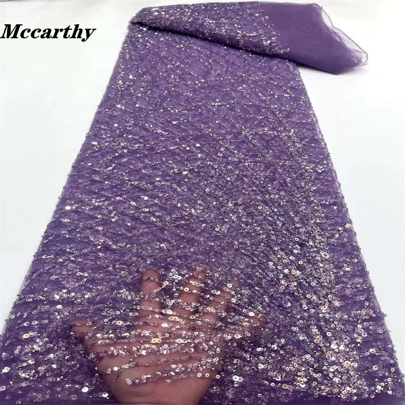 

Mccarthy African Lace Fabric 2022 High Quality French Mesh beads Lace Fabric Sequins Nigerian Lace Fabrics For Wedding dress