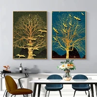 wall art modular golden tree bird canvas home decoration pictures hd printed paintings light luxury living room artwork no frame