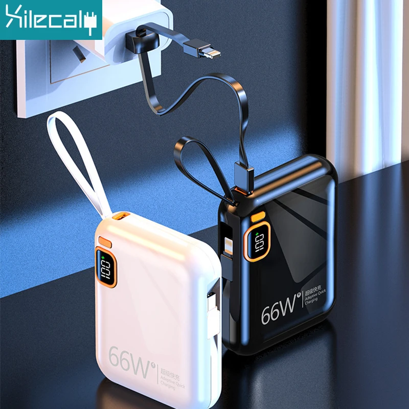 

Portable Power Bank 10000mAh PD20W 66W TYPE C Two-way Fast Charger Powerbank Built in Cables for iPhone Xiaomi batterie externe