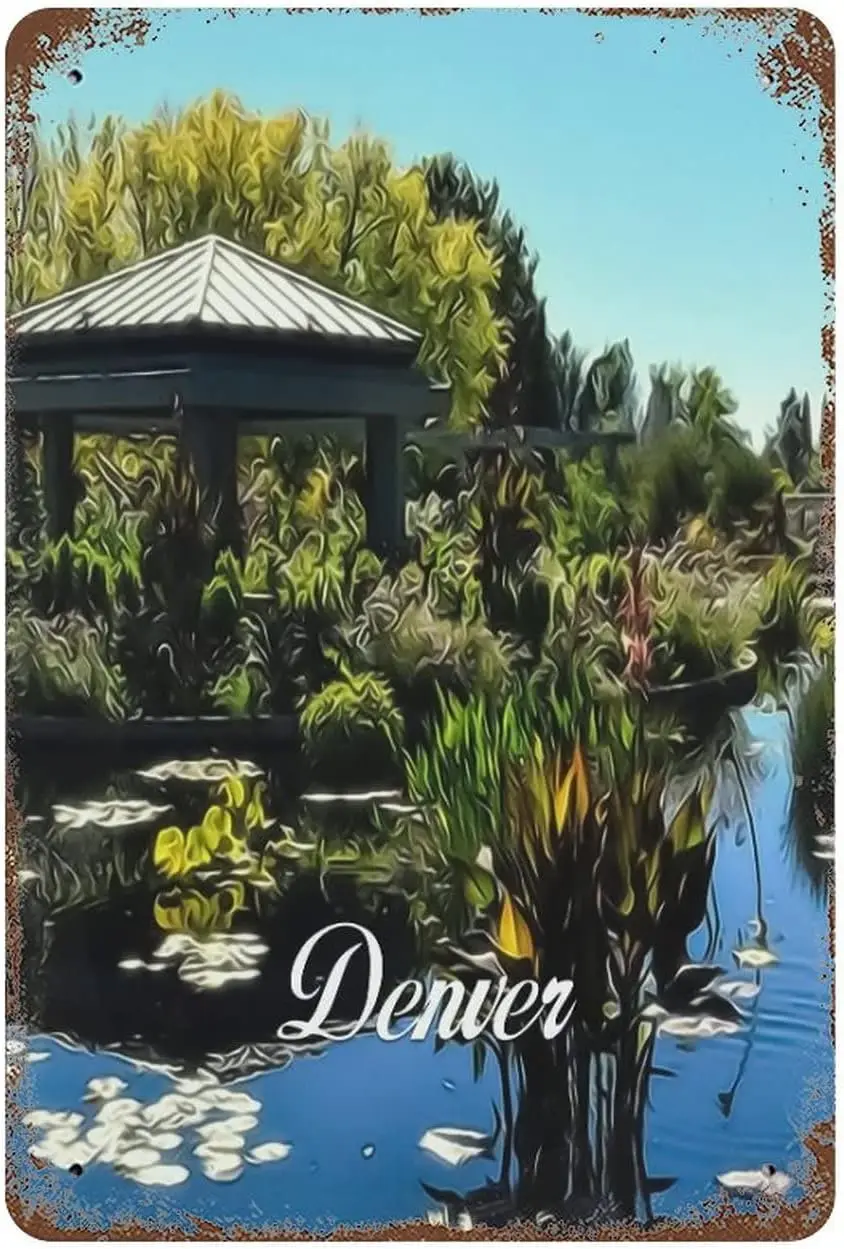 Lndscpe rtwork Modern Metl Tn Sgn Denver Cty Scene Vntge Sgns 812 nch Ретро Ktchen Wll Домашний декор Br