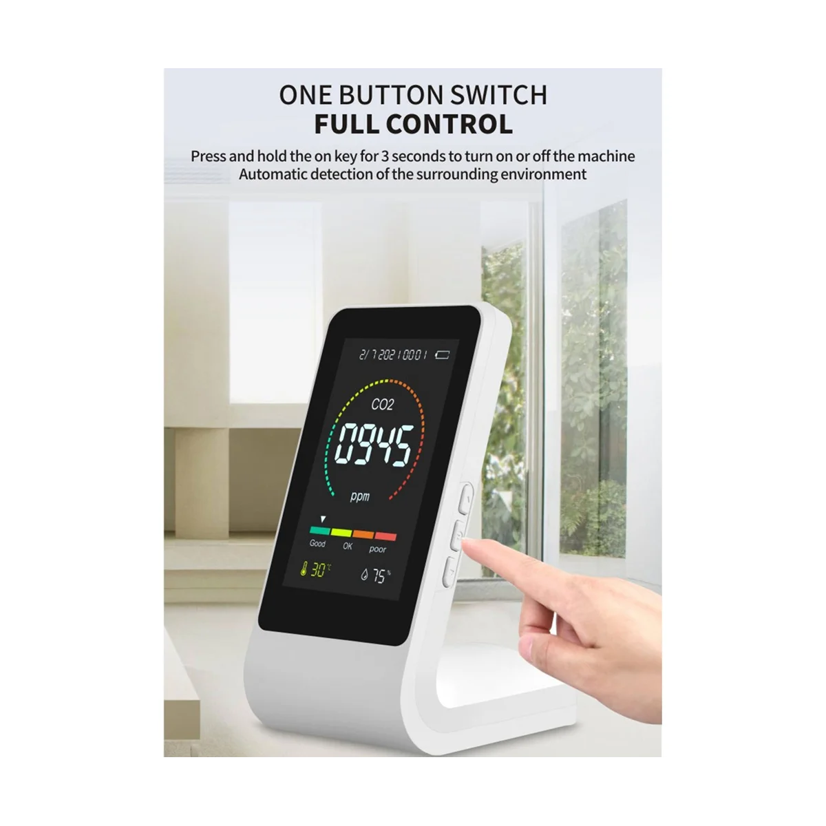 

3 In1 CO2 Meter Smart Air Quality Detector Digital Temperature Humidity Sensor Tester Air Quality Monitor(White)