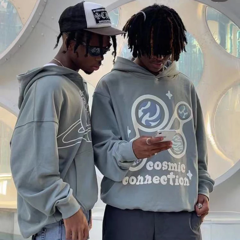 

Флисовые Толстовки Cosmic Connection в стиле унисекс, уличная одежда из сломанной пены, пуловер оверсайз с капюшоном, толстовки с надписью «очень странные дела»