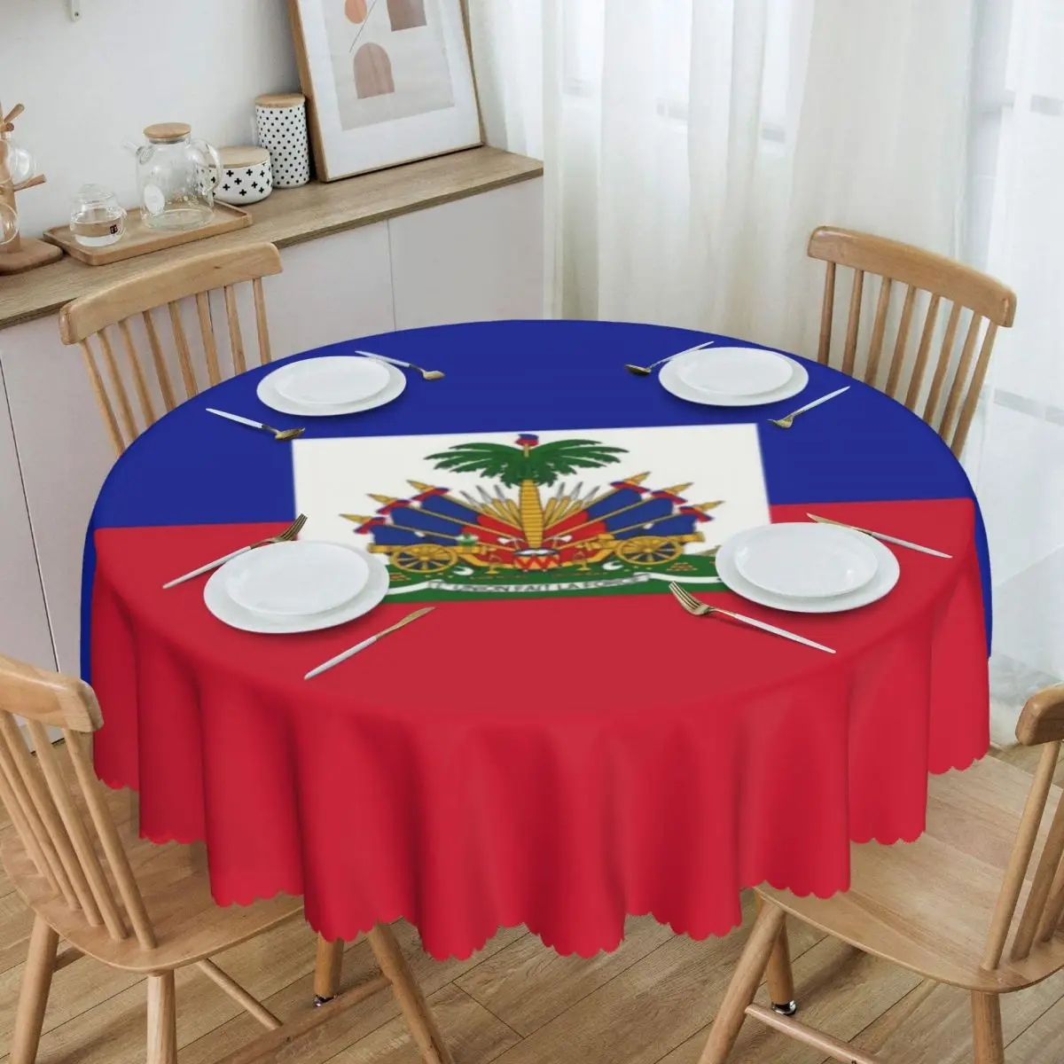 

Round Flag Of Haiti Table Cloth Waterproof Tablecloth 60 inches Table Cover for Kitchen Dinning