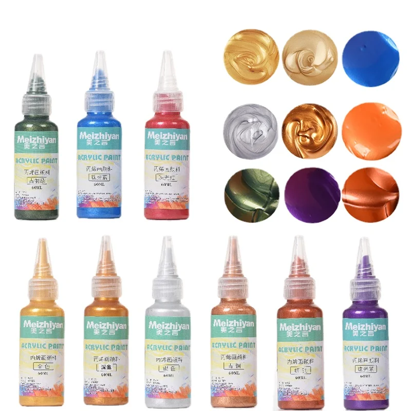 

1PCS 60/100ml Gold Acrylic Paint 14 Colors Metal Pearlite, Hand-painted Plaster DIY Models Drop Glue Color Tuning Waterproof