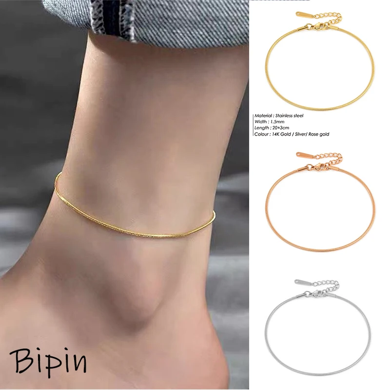 

Women's Bipin Anklet Snake Chain Stainless Steel Adjustable Chain Summer Beach Ankle Jewelry