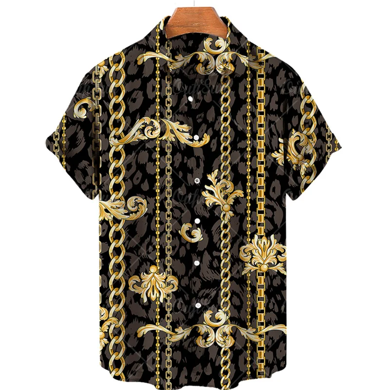 

Men's Summer Hawaiian Shirts Printing 3d Luxurious Gold Chain Original Plain Casual Goth Fashion Clothing Oversized Vintage 5XL