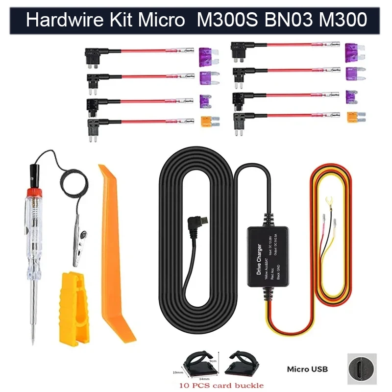 

Комплект для автомобильного видеорегистратора AZDOME Hardwire M300S BN03 M300, 24-часовой парковочный монитор, защита от низкой громкости, порт Micro USB, 12-24 В, выход 5 В, 3 А